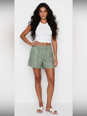 Blank NYC Olive Green Linen-Blend Pull-On Shorts